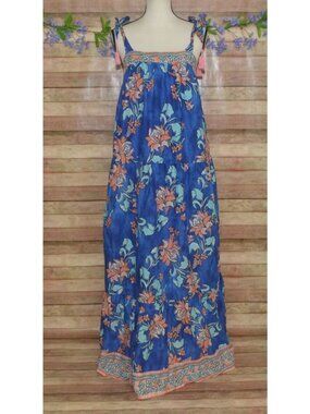 Crown & Ivy Size M Sun Dress Beach Tropical Maxi Floral Tiered Sleeveless Cotton